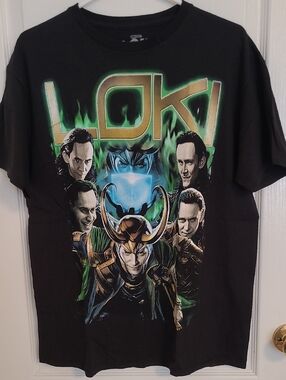Marvel Loki Graphic Tee in Black with Green and Gold Accents